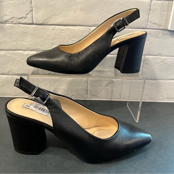 NWT Alex Marie sz 6.5 Zavanna black leather pointy toe slingback heels - Picture 1 of 13